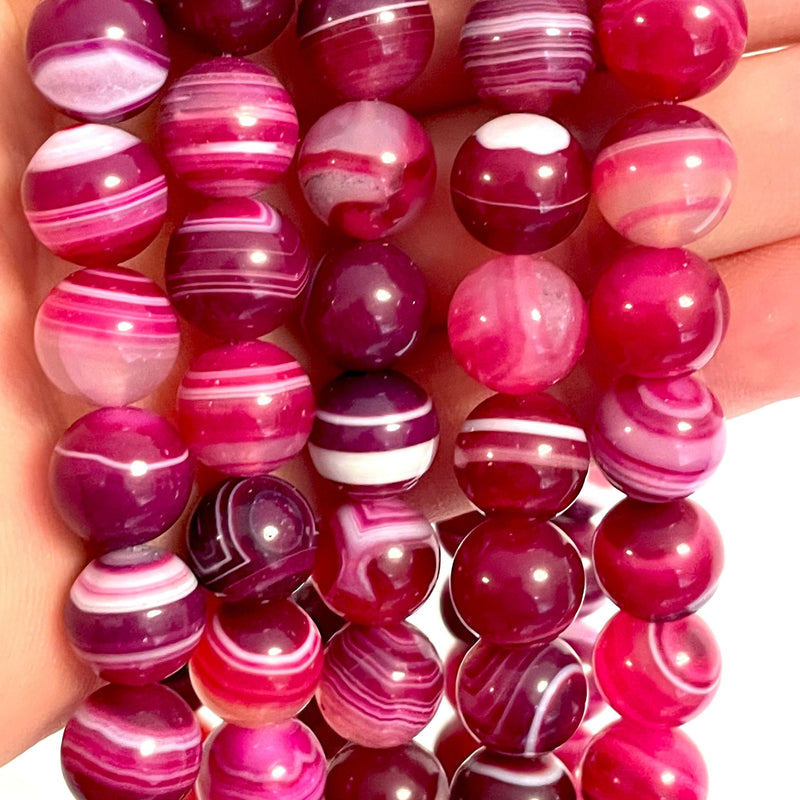 Genuine Deep Pink Agate 12 mm round beads , full strand 33 beads,Beads,Gemstone Beads,Natural Gemstone