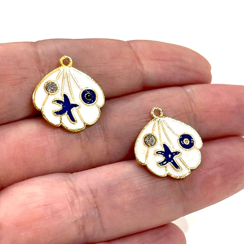 24Kt Gold Plated Enamelled Oyster Charms with Clear Zirconia, Starfish and Eye