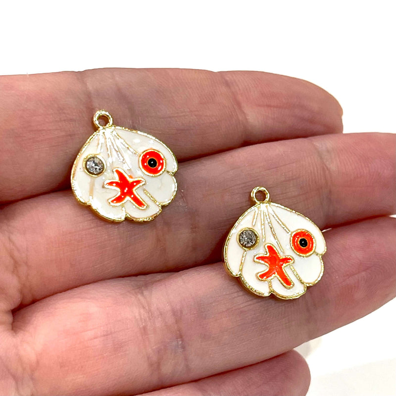 24Kt Gold Plated Enamelled Oyster Charms with Clear Zirconia, Starfish and Eye