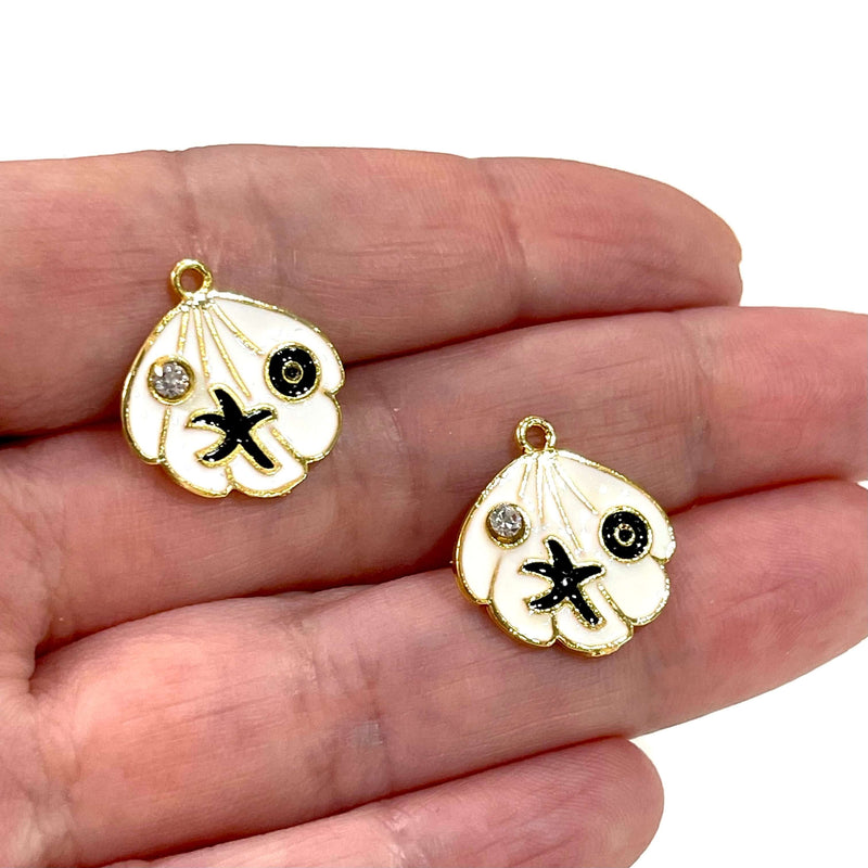 24Kt Gold Plated Enamelled Oyster Charms with Clear Zirconia, Starfish and Eye