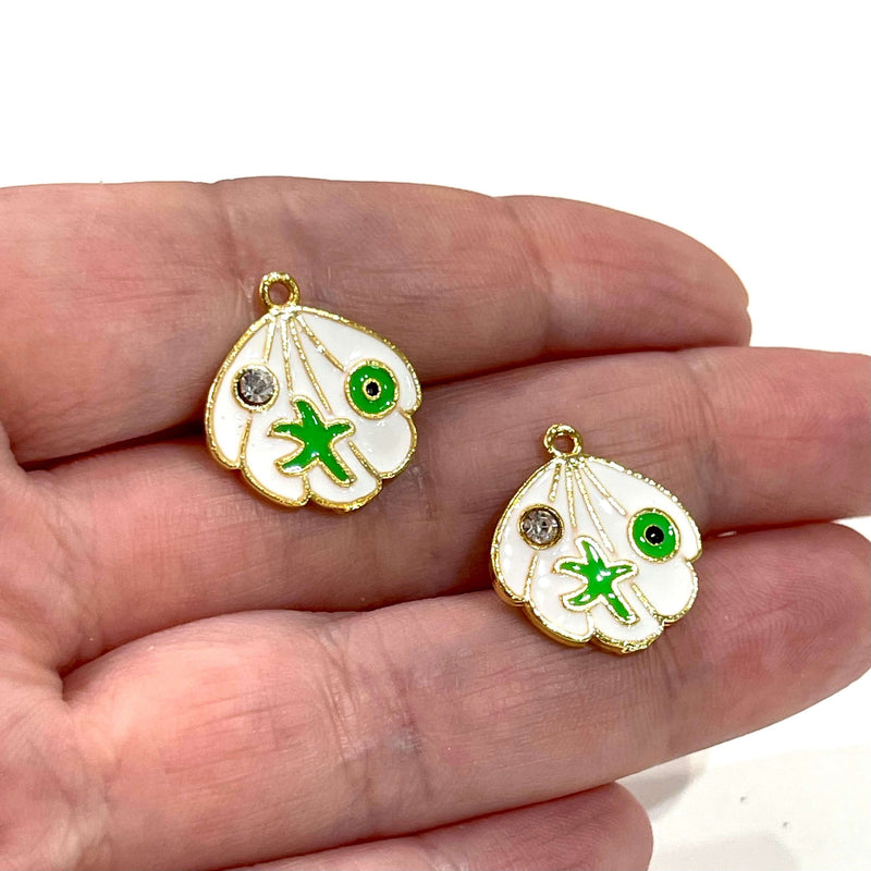 24Kt Gold Plated Enamelled Oyster Charms with Clear Zirconia, Starfish and Eye