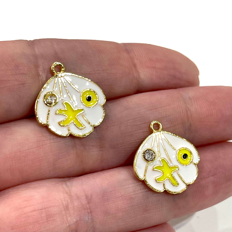 24Kt Gold Plated Enamelled Oyster Charms with Clear Zirconia, Starfish and Eye