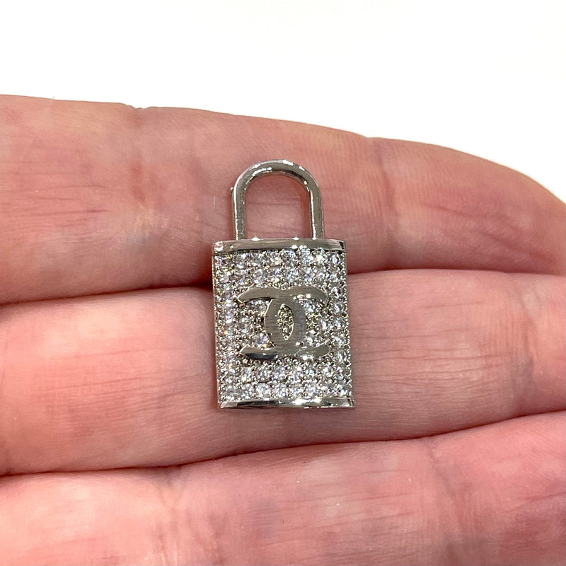 Silver Plated Swarovski Micro Pave Pad Lock Charm