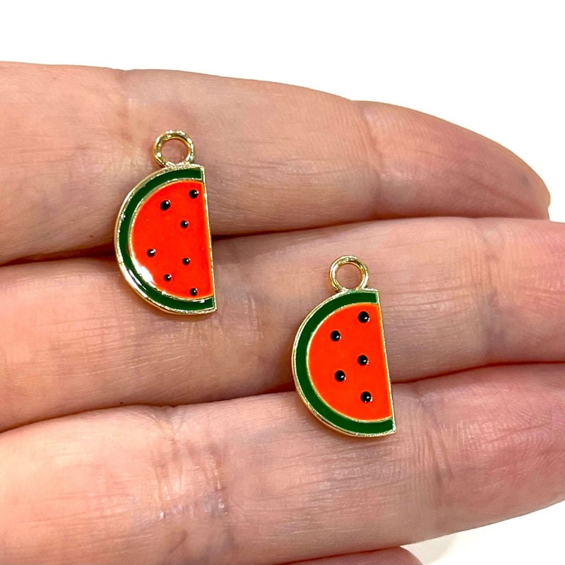 24Kt Gold Plated Enamelled Watermelon Charms, 2 pcs in a pack