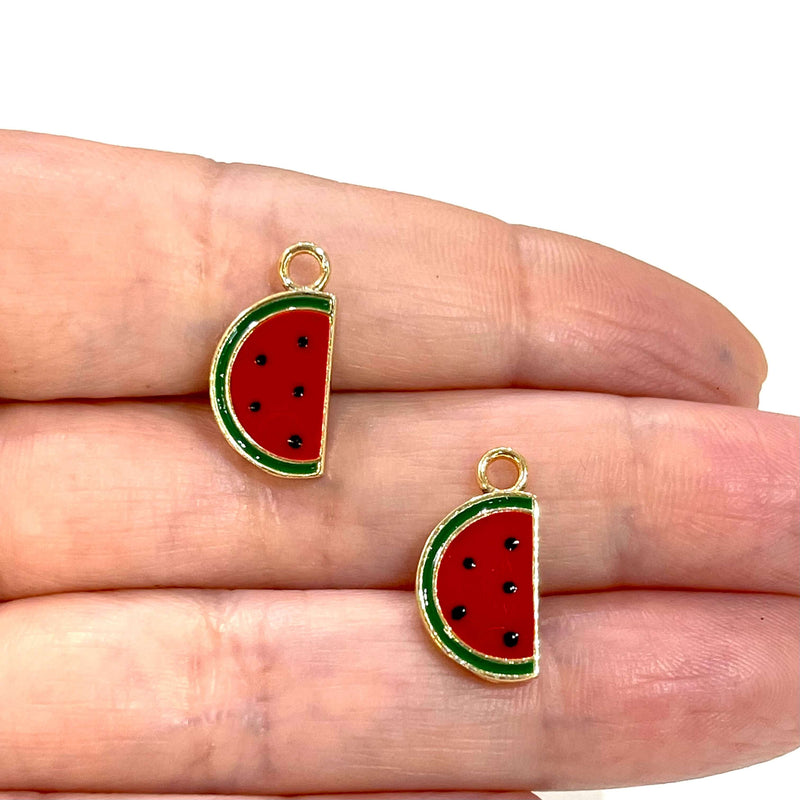 24Kt Gold Plated Enamelled Watermelon Charms, 2 pcs in a pack