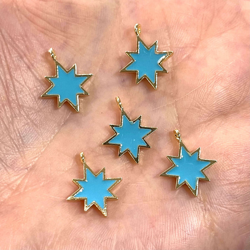 24Kt Gold Plated Brass Blue Enamelled North Star Charms, 5 pcs in a pack£2.5