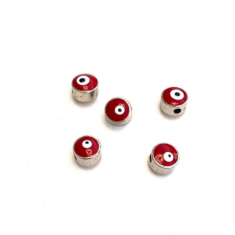 6mm Silver Plated Evil Eye Beads, 6mm Silver Plated Evil Eye Spacers, 5 Pcs in a Pack