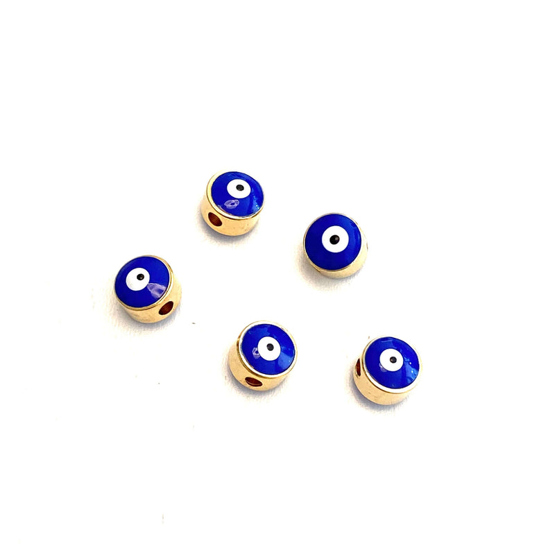 6mm 24K Gold Plated Evil Eye Beads, 6mm 24K Gold Plated Evil Eye Spacers, 5 Pcs in a Pack