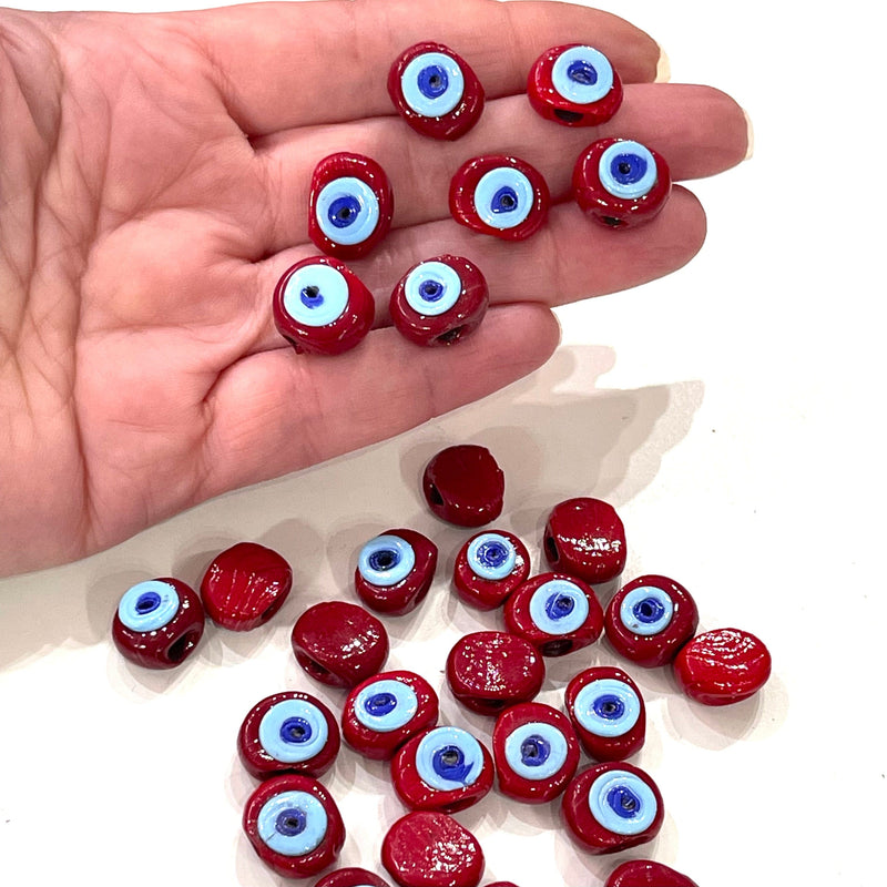 Traditional Turkish Artisan Handmade Glass Evil Eye Beads, Large Hole Evil Eye Glass Beads,  50 Beads per pack