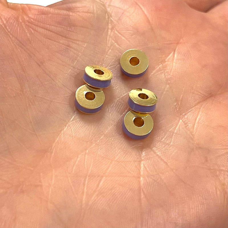 24Kt Gold Plated Lilac Enamelled Large Hole Rondelle Spacers, 5 Pcs in a pack