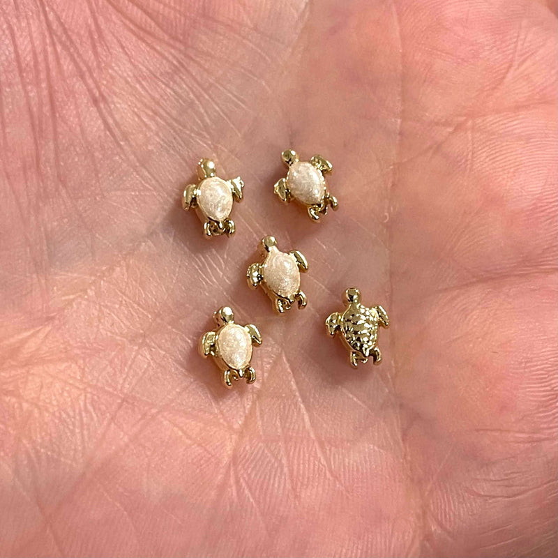 24 Karat vergoldetes Elfenbein emailliertes Messing Schildkröte Spacer Charms, Gold Turtle Charms,