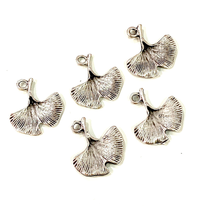 Antique Silver Plated Leaf Charms 5 Pieces in a pack