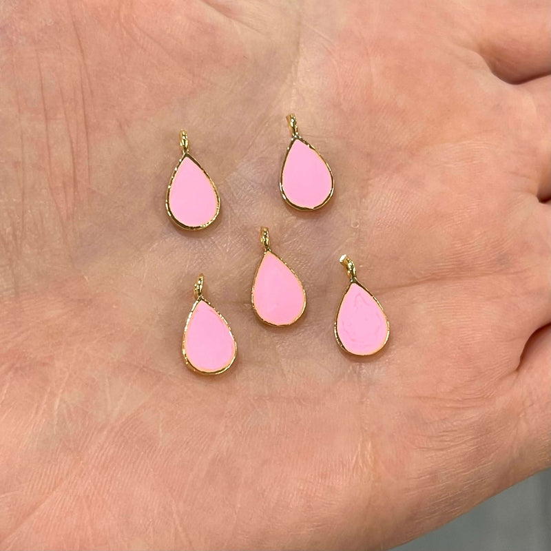 24Kt Gold Plated Candy Pink Enamelled Drop Charms, 5 pcs in a Pack