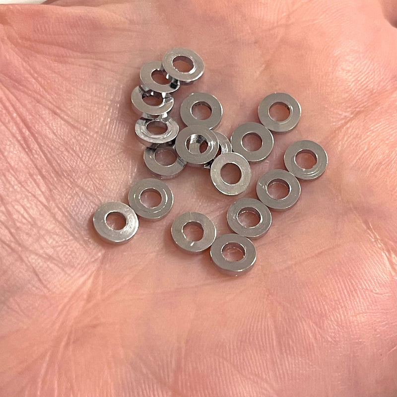 Rhodium Plated 6mm Rondelle Spacers, 20 Pcs in a Pack