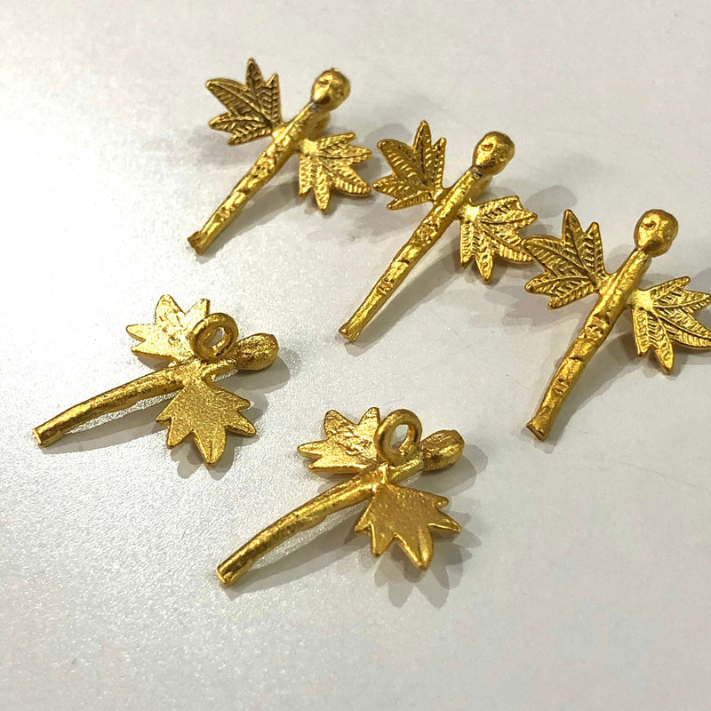 24Kt Matte Gold Plated 21mm Brass Dragonfly Charms,  5 pcs in a pack