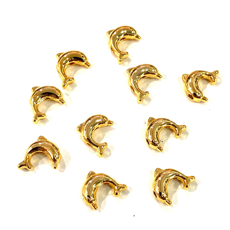24Kt Shiny Gold Plated Dolphin Spacer Charms, 10 pcs in a Pack