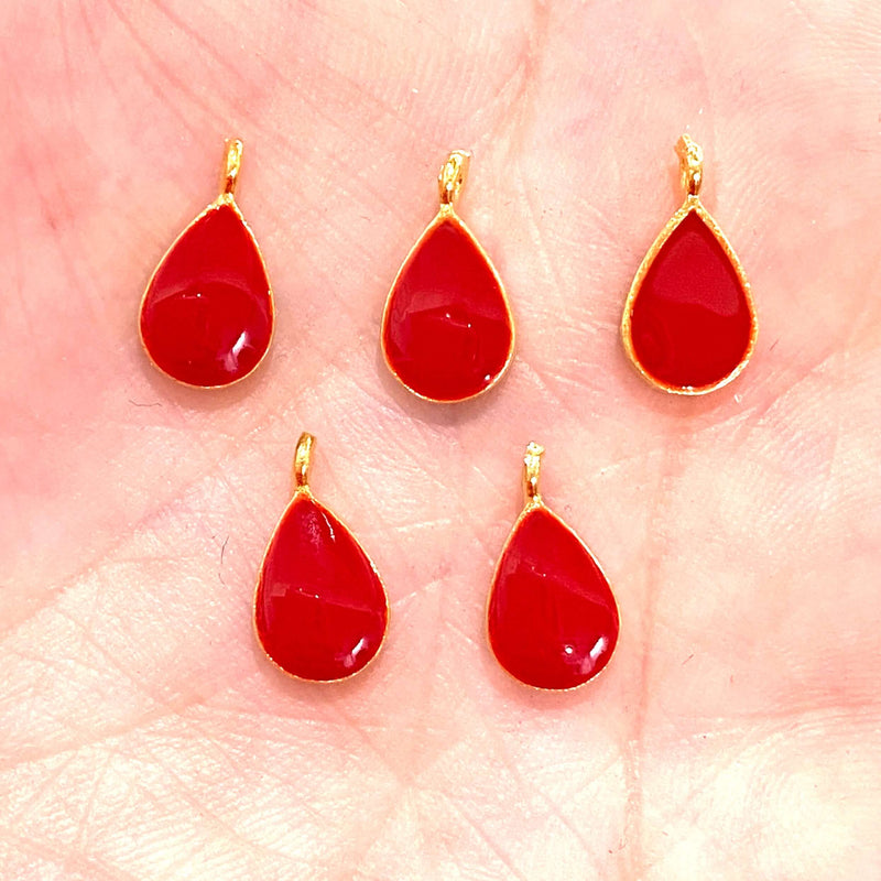 24Kt Gold Plated Red Enamelled Drop Charms, 5 pcs in a Pack