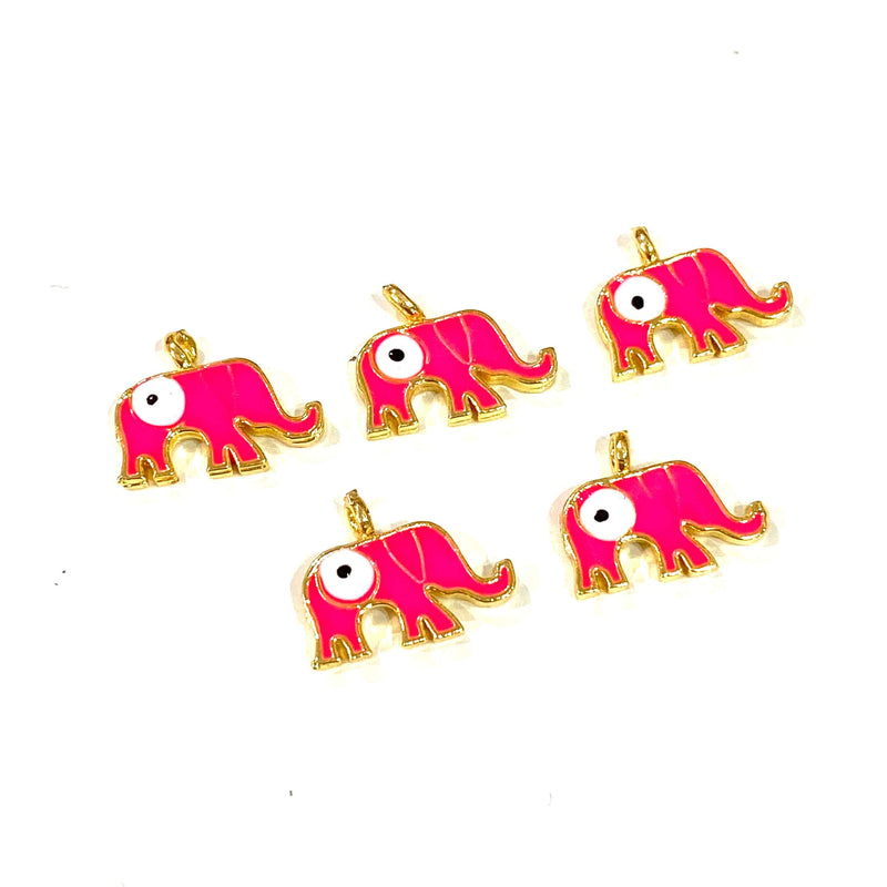 24Kt Gold Plated Enamelled Elephant Charms, 5 pcs in a Pack