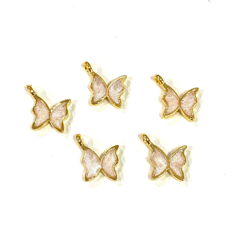 Charms émaillés minuscules papillons plaqués or 24 carats, 5 pièces dans un paquet