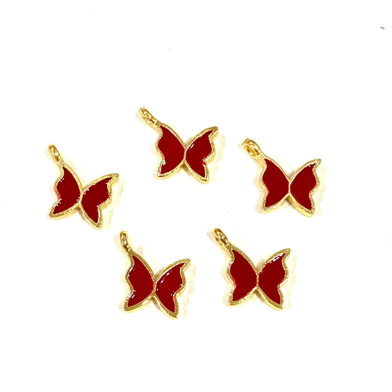 24Kt Gold Plated Tiny Butterfly Enamelled Charms, 5 pcs in a Pack