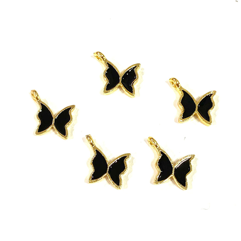 24Kt Gold Plated Tiny Butterfly Enamelled Charms, 5 pcs in a Pack