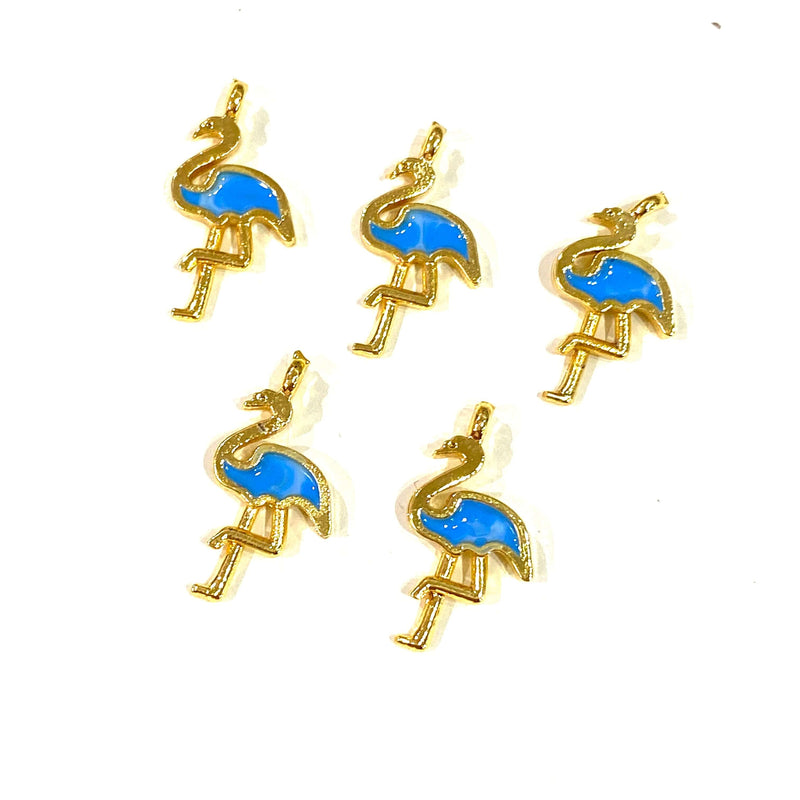 24Kt Gold Plated Tiny Flamingo Enamelled Charms, 5 pcs in a Pack