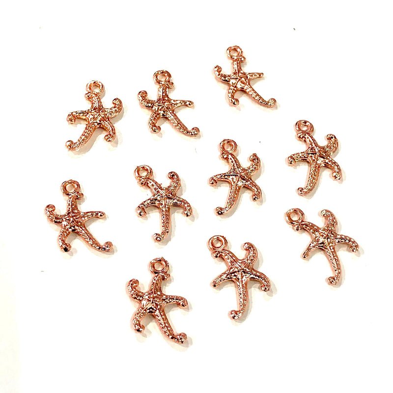 Rose Gold Plated Starfish Charms, 10 Pcs in a Pack