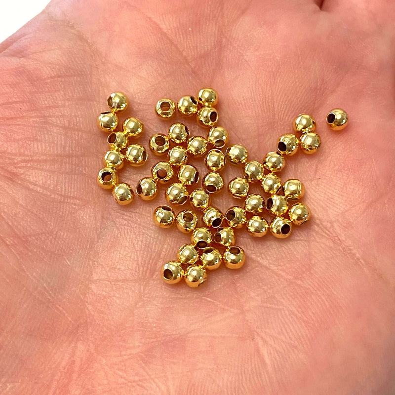 24Kt Shiny Gold Plated 3mm Spacer Balls, 1.000 pieces in a pack,