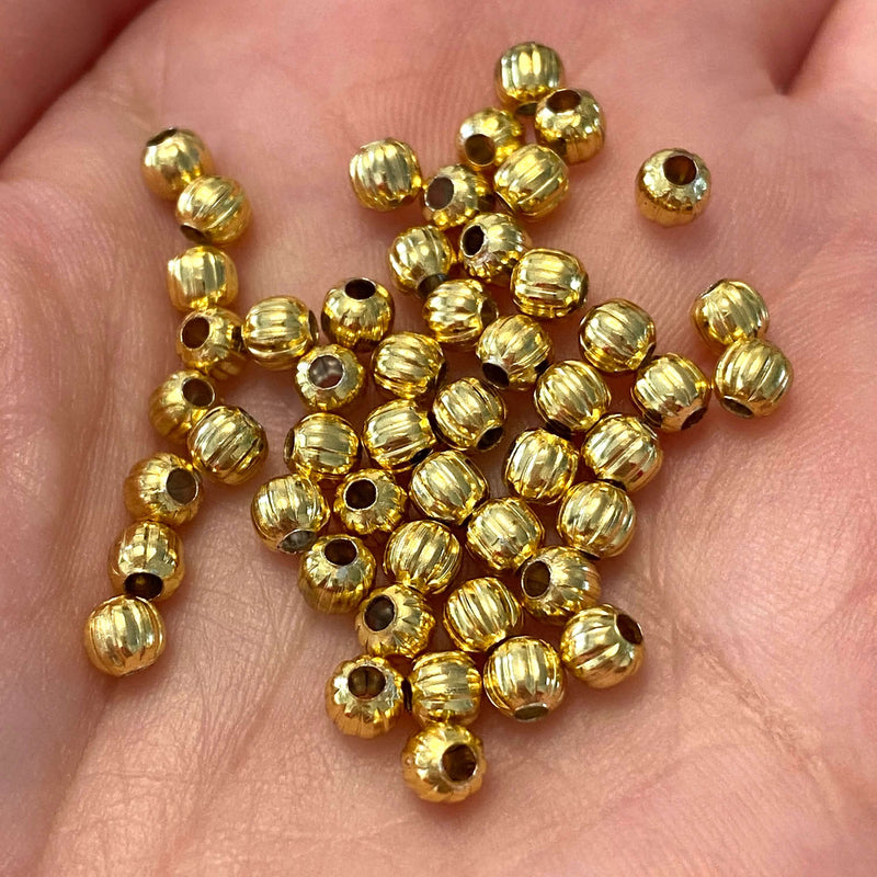 24 Kt Shiny Gold Plated 4mm Watermelon Spacer Balls, 100 pieces in a pack,£4.5