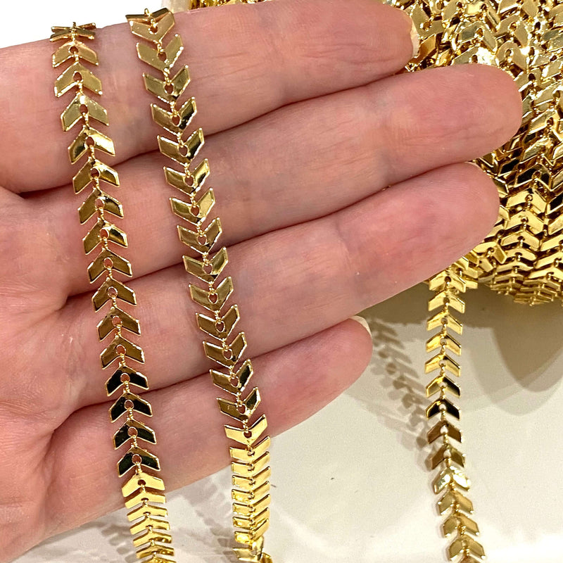 24Kt Shiny Gold Plated Chevron Chain, 6mm Gold Chevron Chain