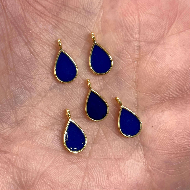 24Kt Gold Plated Navy Enamelled Drop Charms, 5 pcs in a Pack