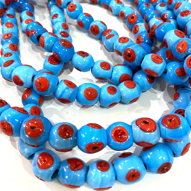 Traditional Turkish Artisan Handmade Glass Beads, Large Hole Glass Beads, 10 Beads in a pack