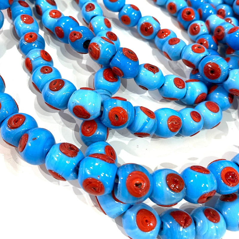 Traditional Turkish Artisan Handmade Glass Beads, Large Hole Glass Beads, 10 Beads in a pack