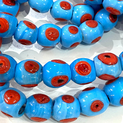 Traditional Turkish Artisan Handmade Glass Beads, Large Hole Glass Beads, 10 Beads in a pack