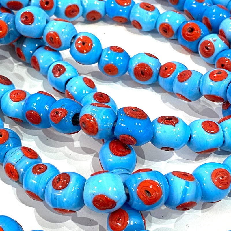 Traditional Turkish Artisan Handmade Glass Beads, Large Hole Glass Beads, 10 Beads in a pack