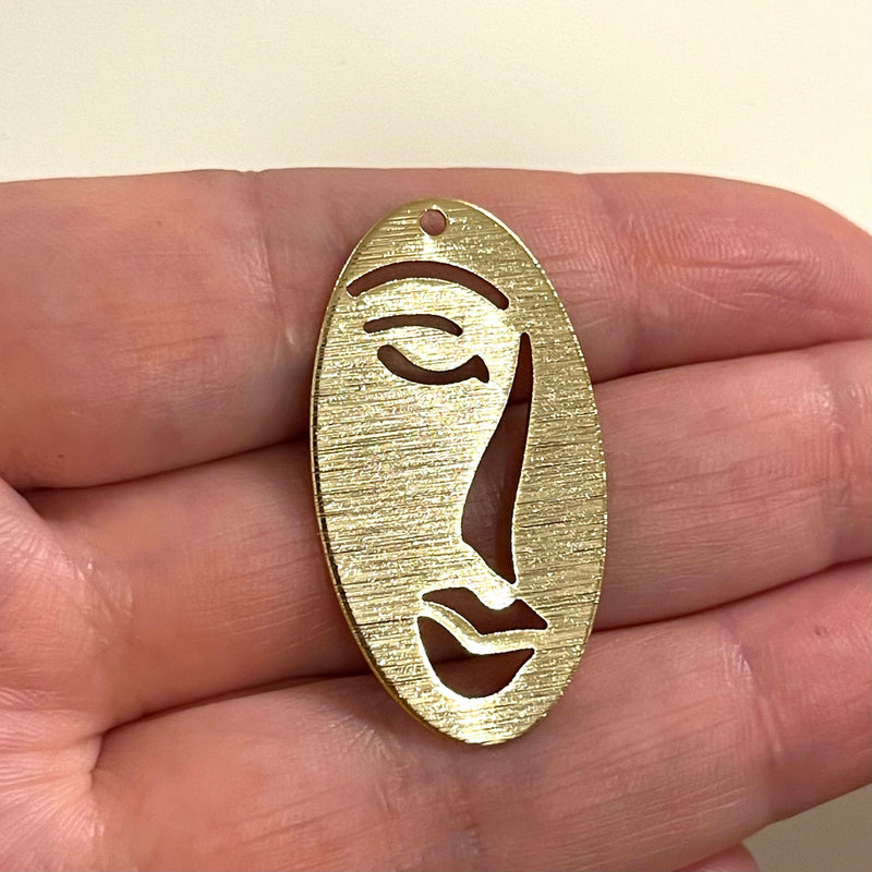 Face Abstract 24K Gold Plated Textured Brass Pendant, Face Abstract Gold Charm