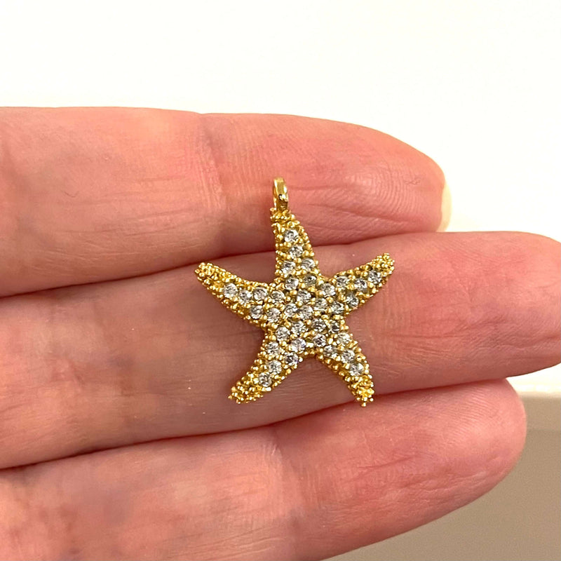 24Kt Gold Plated CZ Micro Pave Starfish Charm