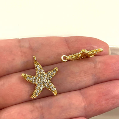 24Kt Gold Plated CZ Micro Pave Starfish Charm