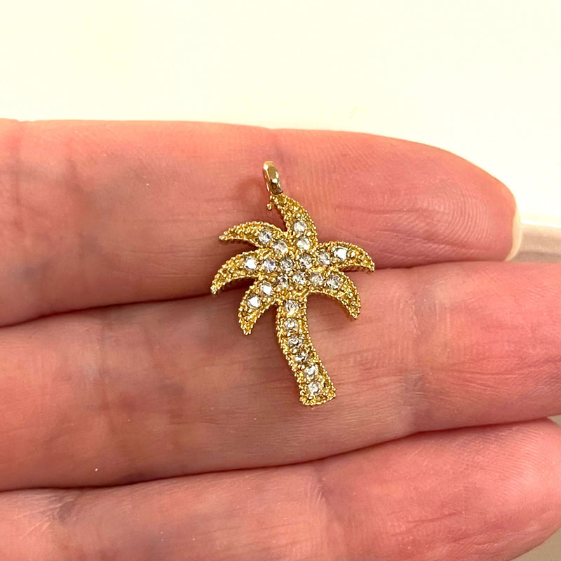 24 Karat vergoldeter CZ Micro Pave PalmTree-Charm