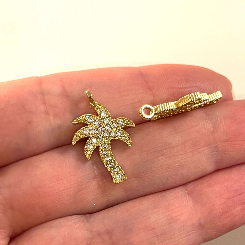 24Kt Gold Plated CZ Micro Pave PalmTree Charm