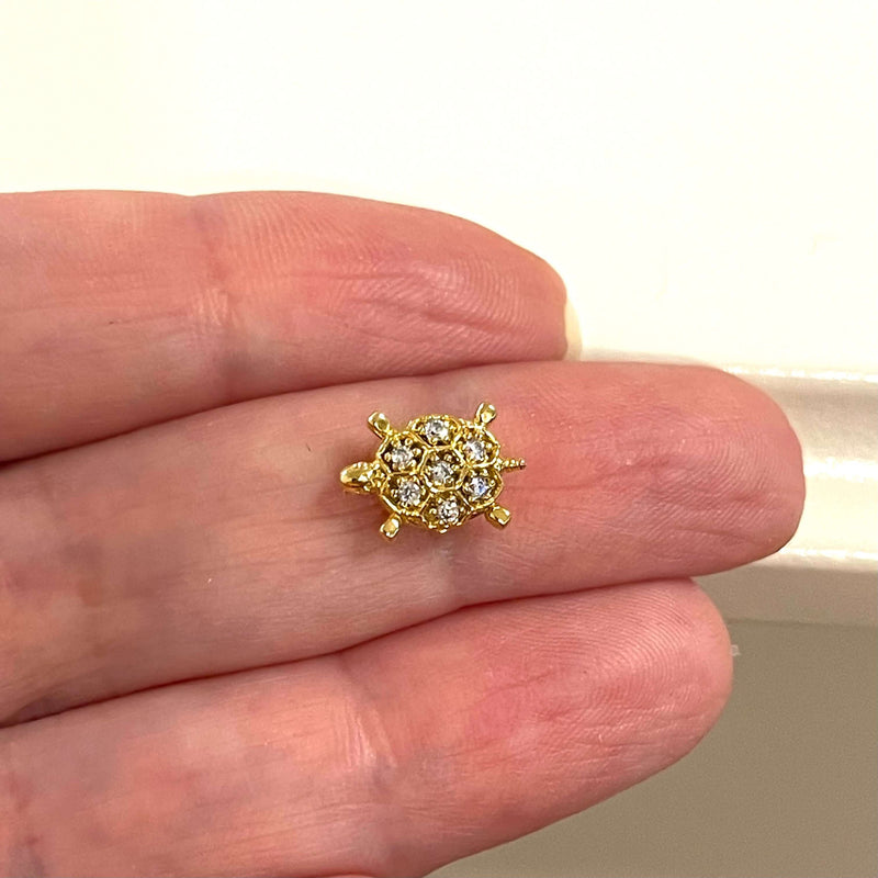 24Kt Gold Plated CZ Micro Pave Turtle Charm