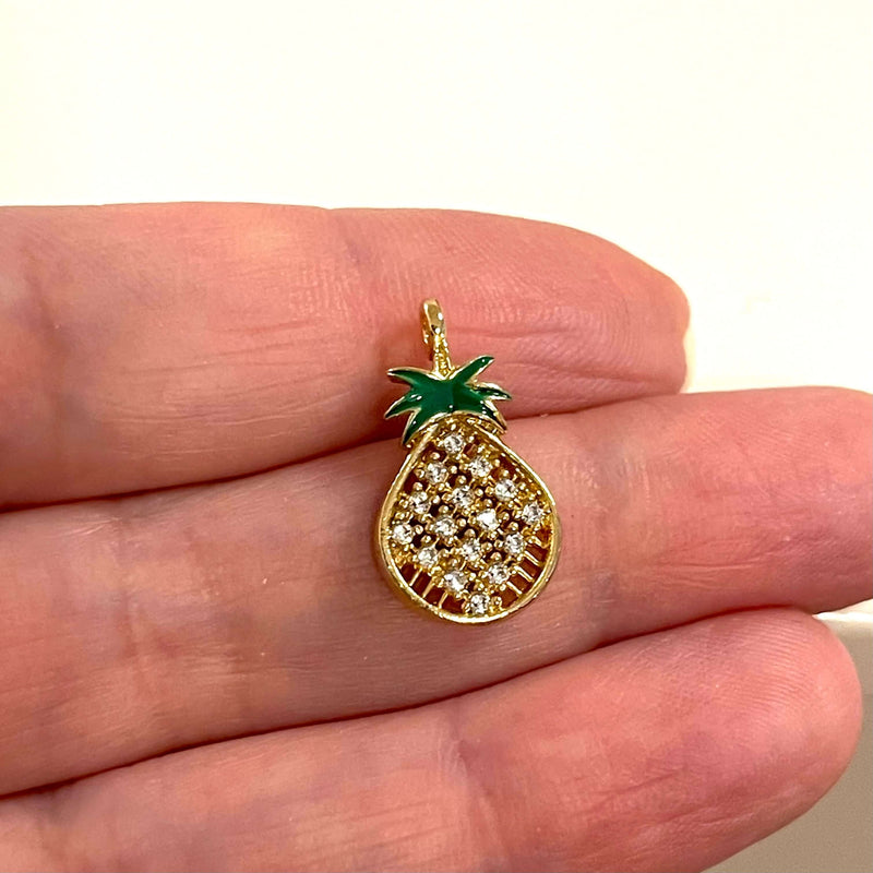 24Kt Gold Plated CZ Micro Pave Pine Apple Charm