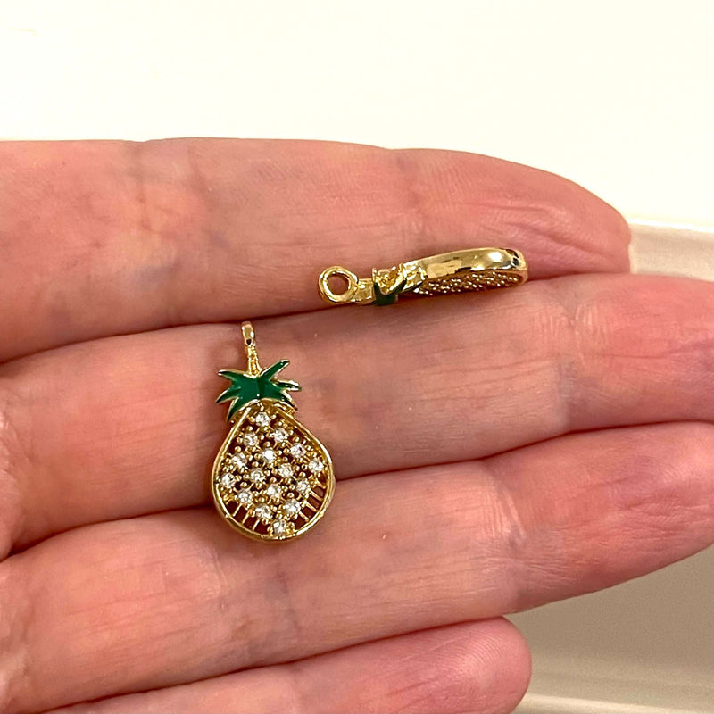 24Kt Gold Plated CZ Micro Pave Pine Apple Charm