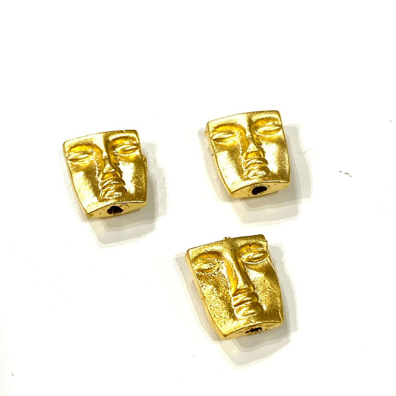 24Kt Matte Gold Plated Brass Face Charms, Double Sided Gold Face Spacers,3 pcs in a pack