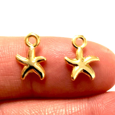 24Kt Shiny Gold Plated Starfish Charms, 10 Pcs in a Pack