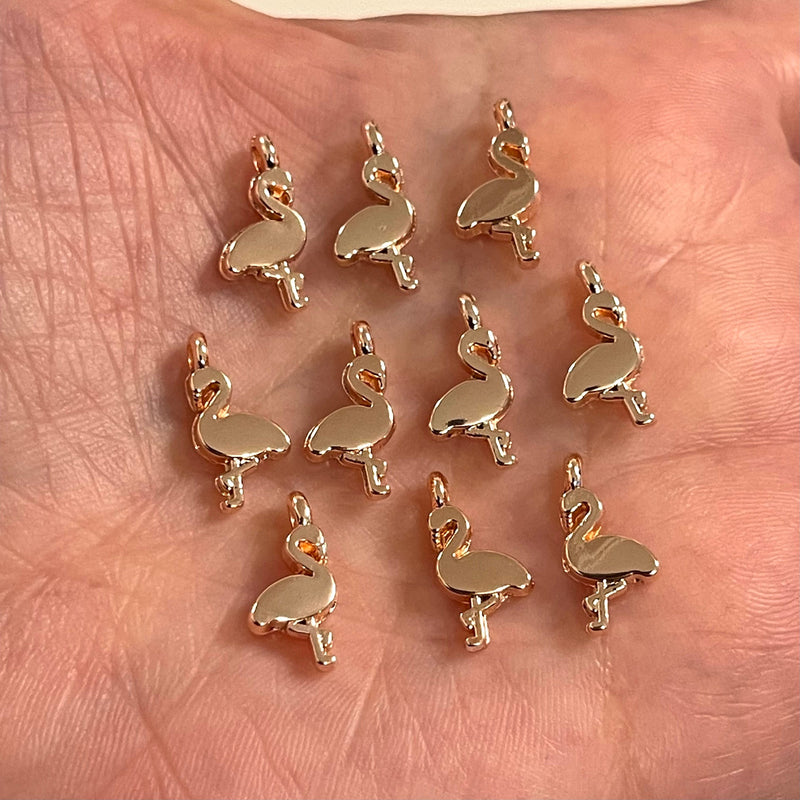 Rose Gold Plated Flamingo Charms, 10 pcs in a pack