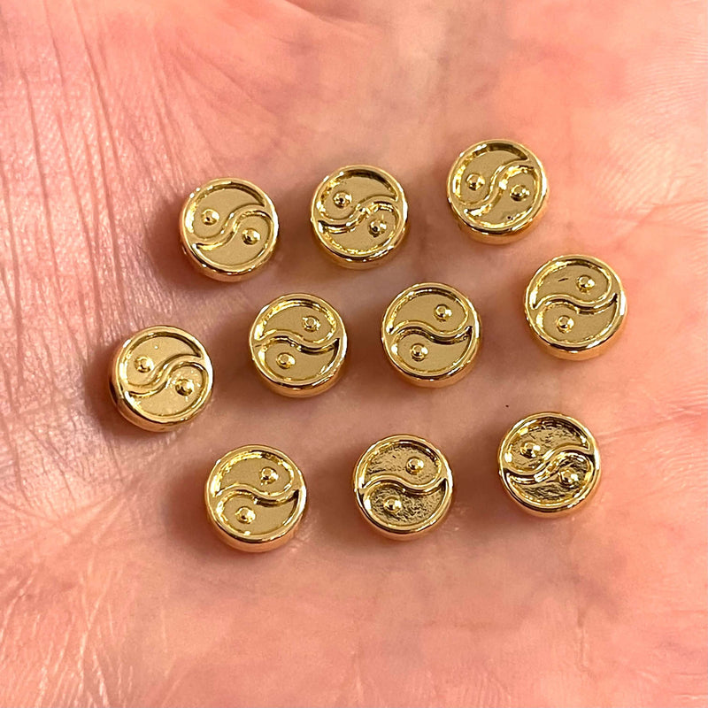 24Kt Gold Plated Yin Yang Spacer Charms, 10 Pcs in a Pack