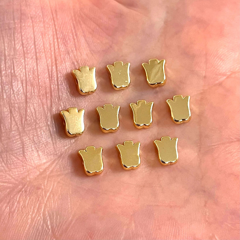 24Kt Gold Plated Tulip Spacer Charms, 10 Pcs in a Pack