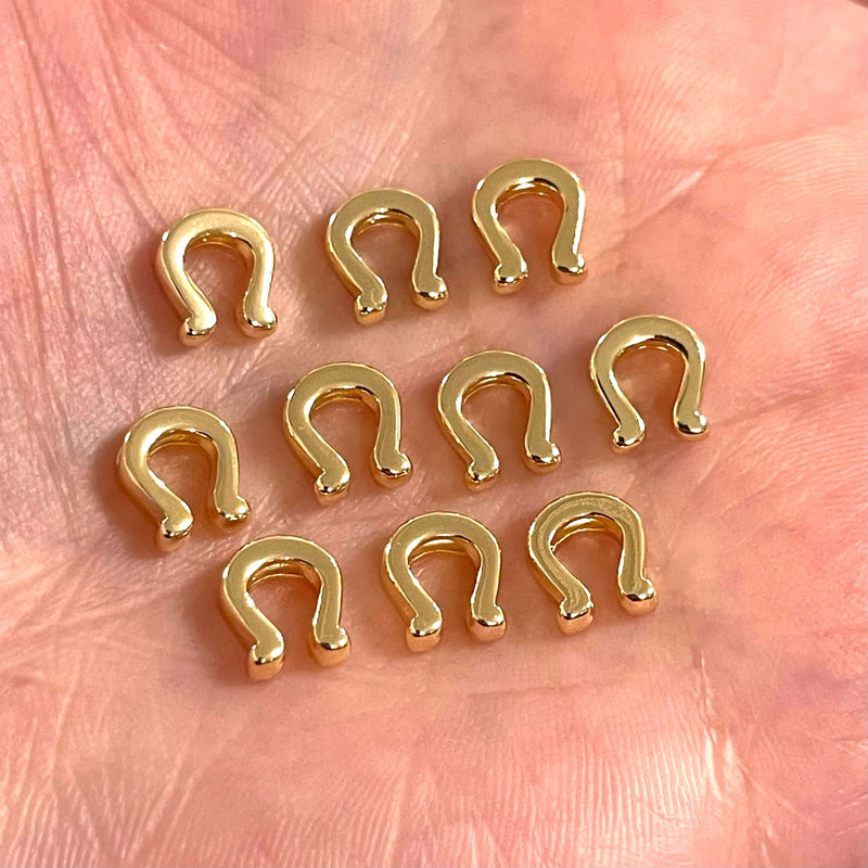 24Kt Gold Plated Horse Shoe Spacer Charms, 10 Pcs in a Pack