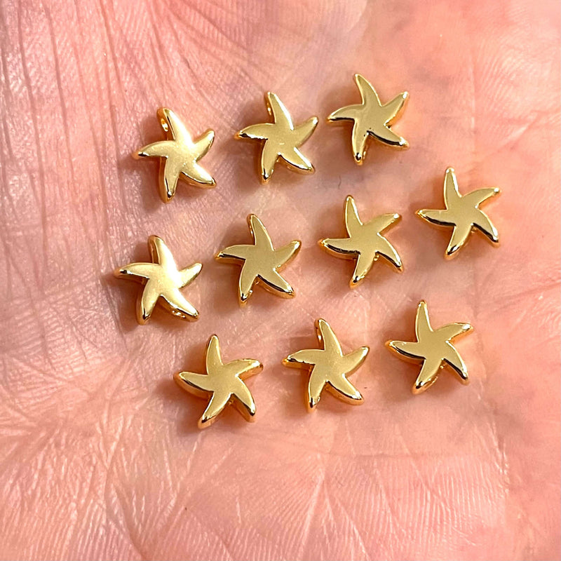 24Kt Gold Plated Starfish Charms, 10 Pcs in a Pack